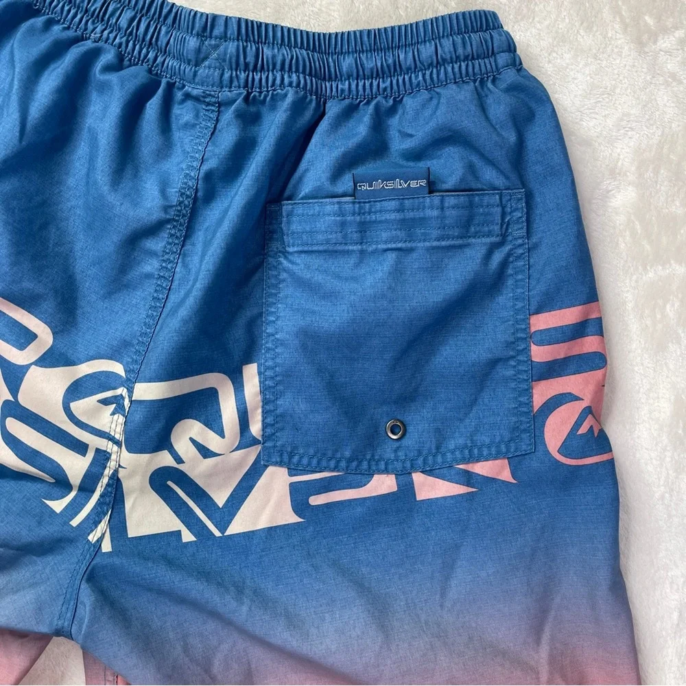 Quiksilver WordBlock Blue Pink Ombre Swim Shorts Size Large